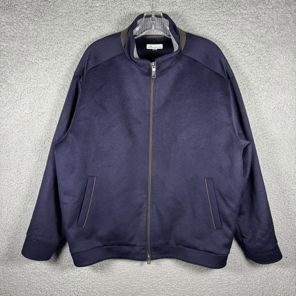 Peter Millar Mens Navy‎ Blue Wool Cashmere Full Zip Bomber Jacket MF18Z21 XL